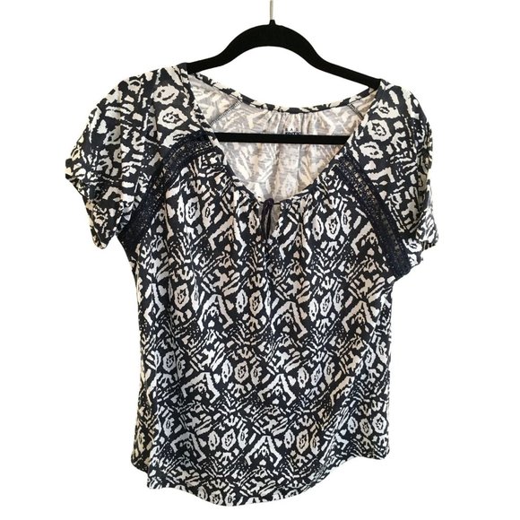 Basic Editions Tops - Basic Editions Shirt Navy Blue and White Cotton Spring Top Casual Womens Medium